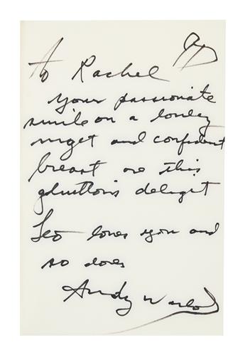 WARHOL, ANDY. Warhol and Hackett. Popism. Signed and Inscribed, on the front free endpaper, to Rachel [Levine]. Additionally Signed, A